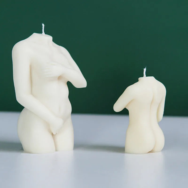 Silica gel Shy Female Body candle mould shown in three style variations for craft and baking
