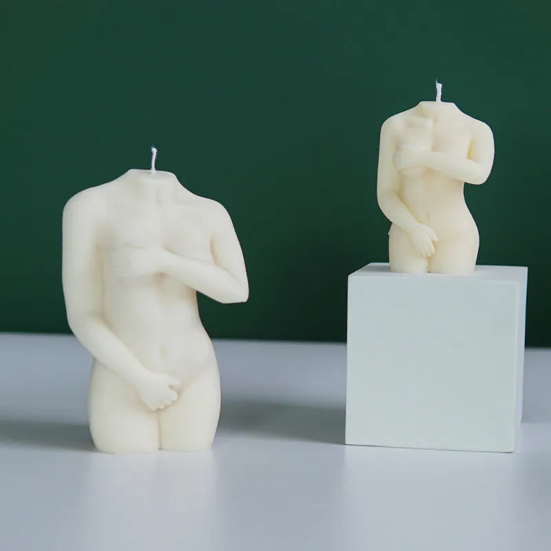Silica gel Shy Female Body candle mould shown in three style variations for craft and baking