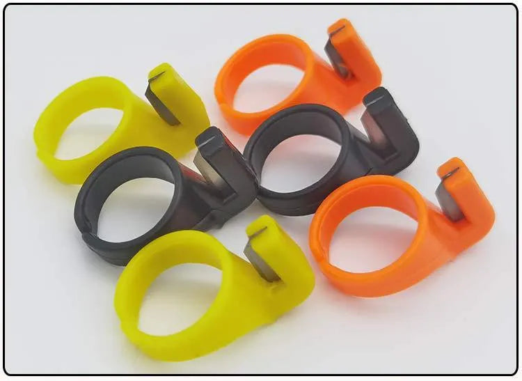 Ring knife seam ripper with 2cm carbon steel blade and ABS plastic handle in black, orange, and yellow colours