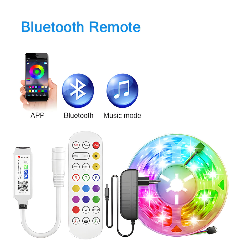 24-key mini Bluetooth DC head RGB LED controller for 5050 strips, 5-24V input, 140-degree beam angle