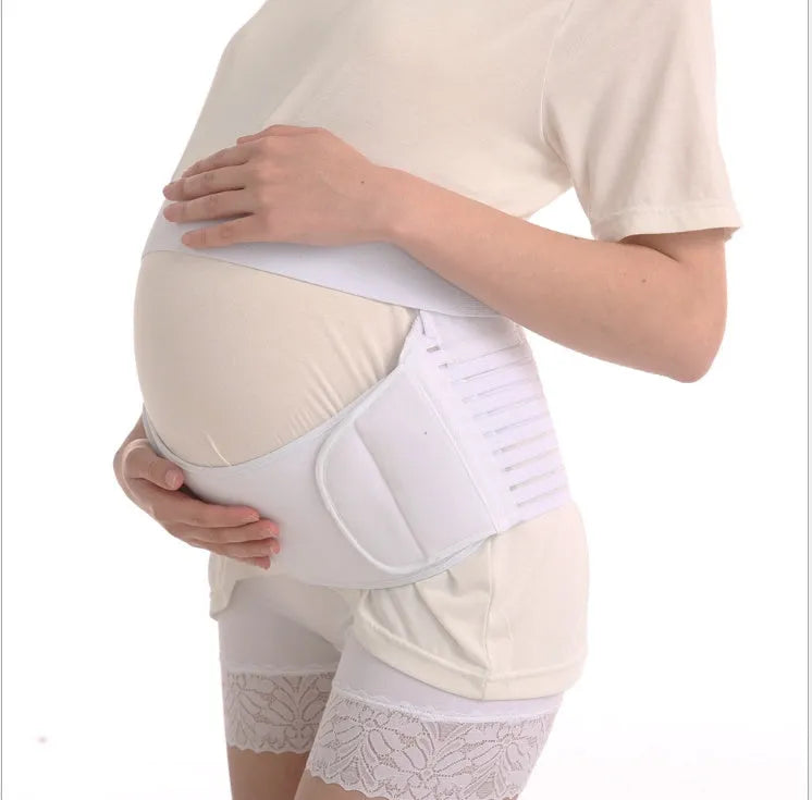Adjustable Velcro pregnancy support belt in elastic material for abdominal and waist relief.