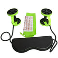 Green two-wheel abdominal wheel roller with 14-inch kneeling mat on floor for home exercise
