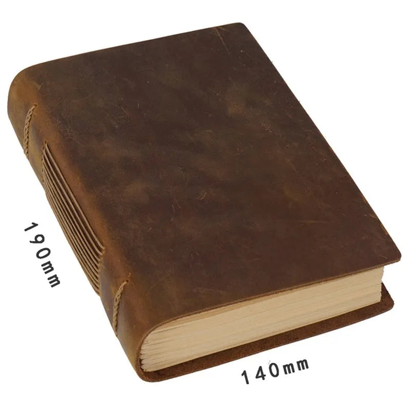 Handmade cowhide leather notebook in Crazy Horse brown with 200 pages of Daolin paper, 19x14cm size