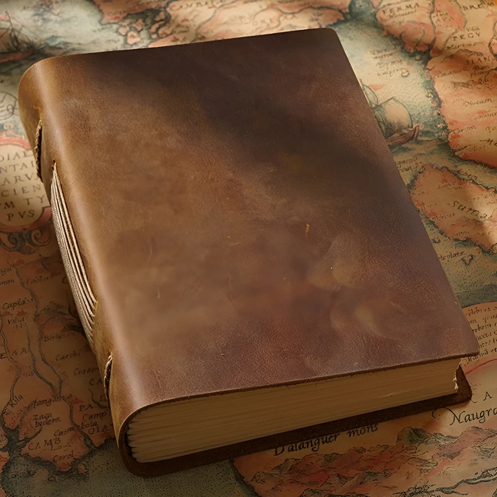 Handmade cowhide leather notebook in Crazy Horse brown with 200 pages of Daolin paper, 19x14cm size