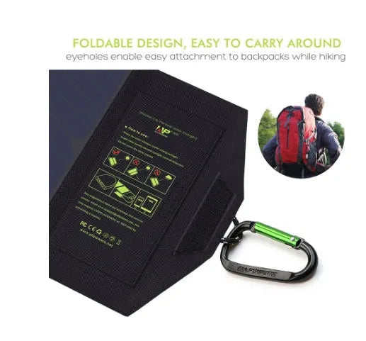 ALLPOWERS black 21W portable solar phone charger with dual USB output and laminated panel