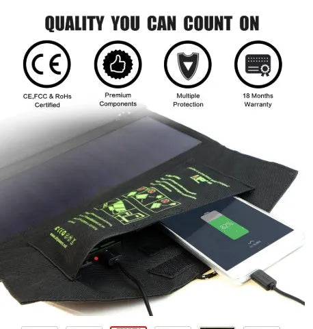 ALLPOWERS black 21W portable solar phone charger with dual USB output and laminated panel