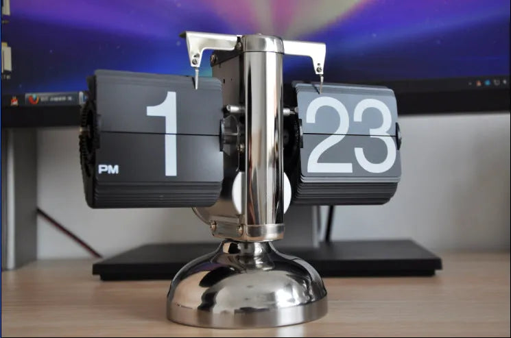 Retro flip digital table clock, battery quartz, 21x8x16 cm, black grey white colour options