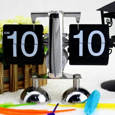 Retro flip digital table clock, battery quartz, 21x8x16 cm, black grey white colour options