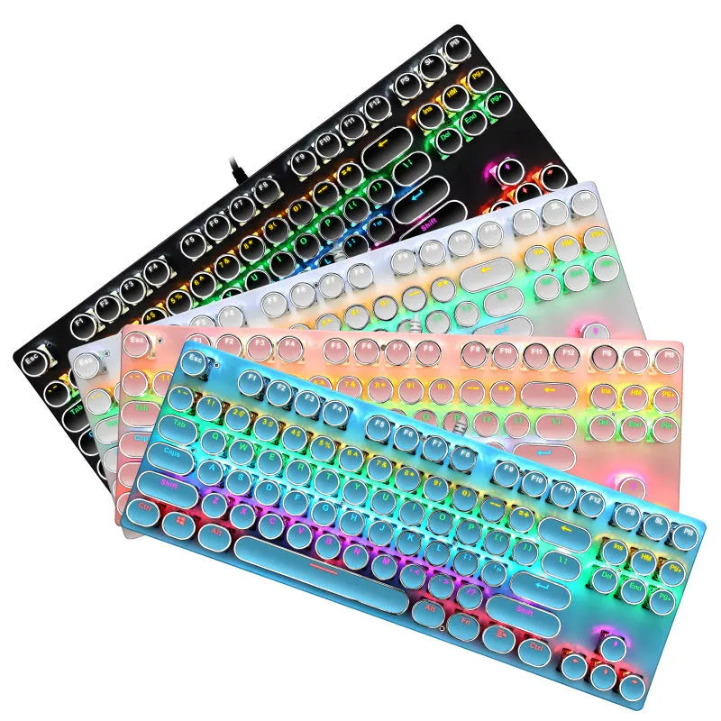 Wired 87-key electroplating punk real mechanical blue axis gaming keyboard with USB cable, compact layout