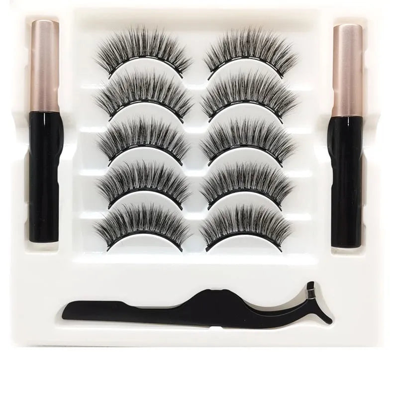 Magnetic eyelashes and eyeliner set with 5 pairs of false mink lashes in colour 003