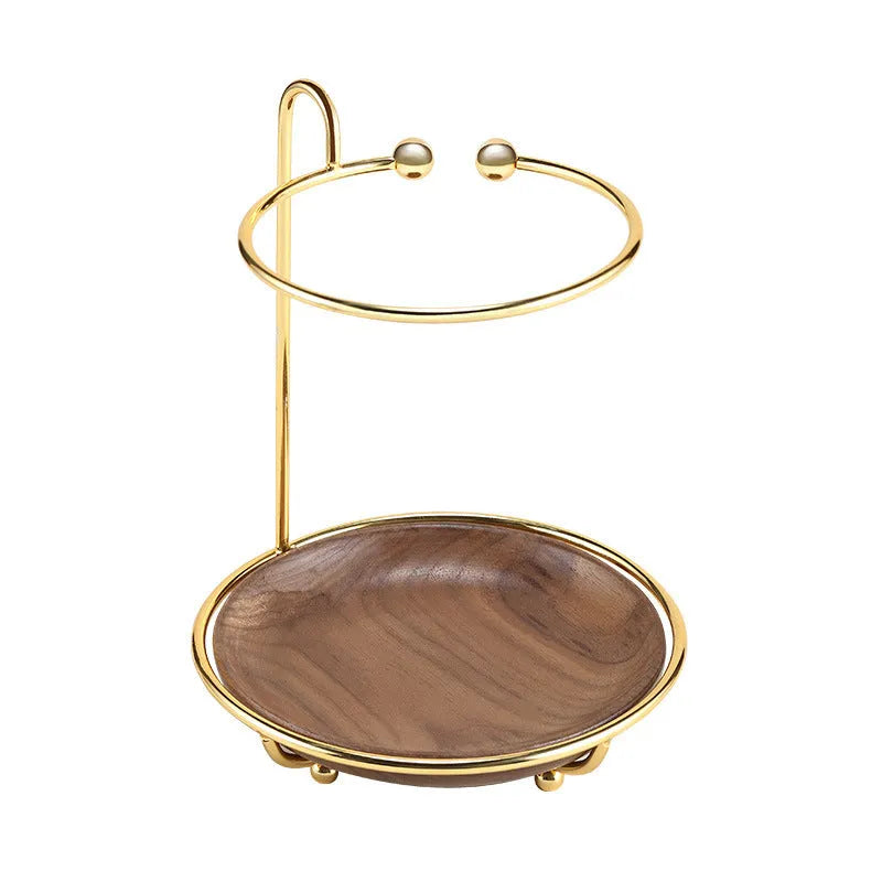 Walnut wood key rack and jewellery storage tray with electroplated iron fittings