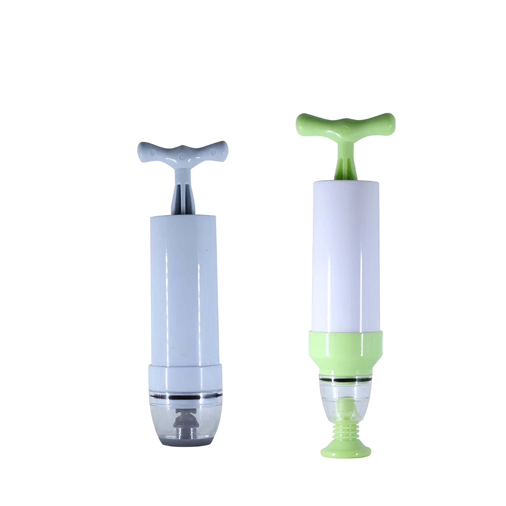 Green and grey manual vacuum compression bag with hand pump for travel storage