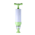 Green and grey manual vacuum compression bag with hand pump for travel storage
