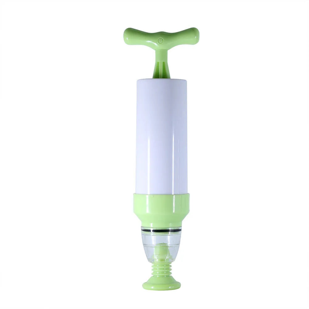 Green and grey manual vacuum compression bag with hand pump for travel storage
