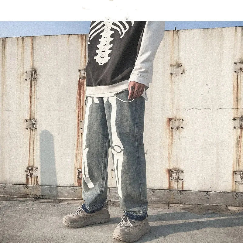 Mens high waist denim harem pants in black, five-point cropped leg, streetwear style