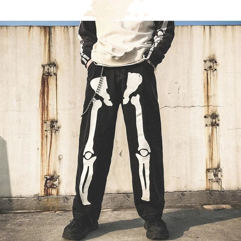 Mens high waist denim harem pants in black, five-point cropped leg, streetwear style