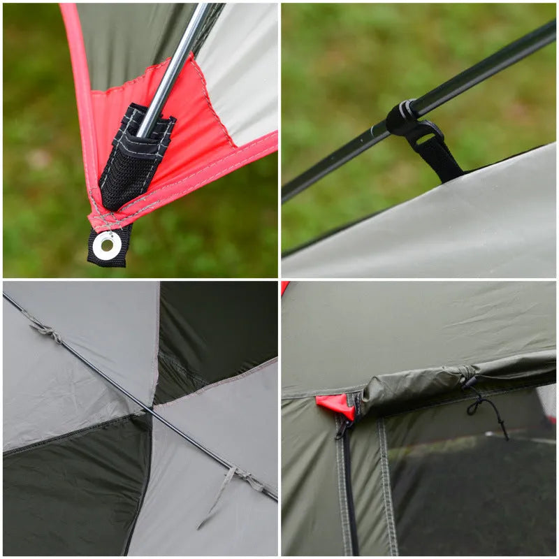 Outdoor portable camper tail tent in glass rod army green, 3-person single-layer with aluminium poles
