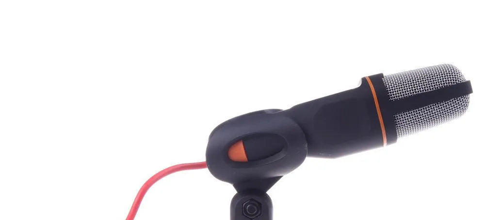 Black wired desktop microphone with adjustable mounting clip on a 1.85m cable.