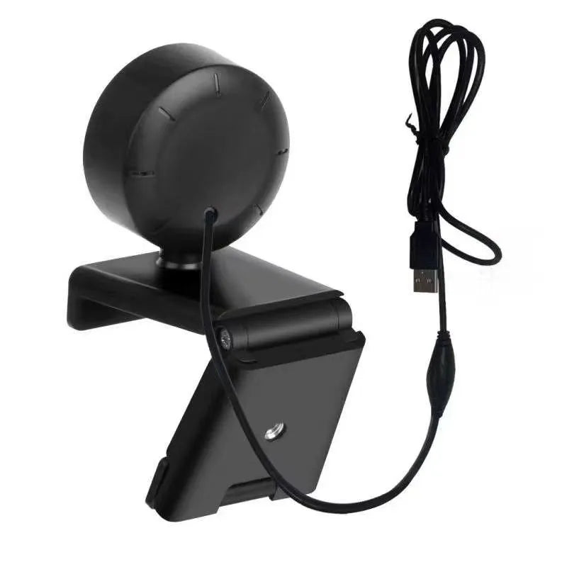 USB computer webcam with a ring of LED lights around the lens, on a 1.5 metre cable.