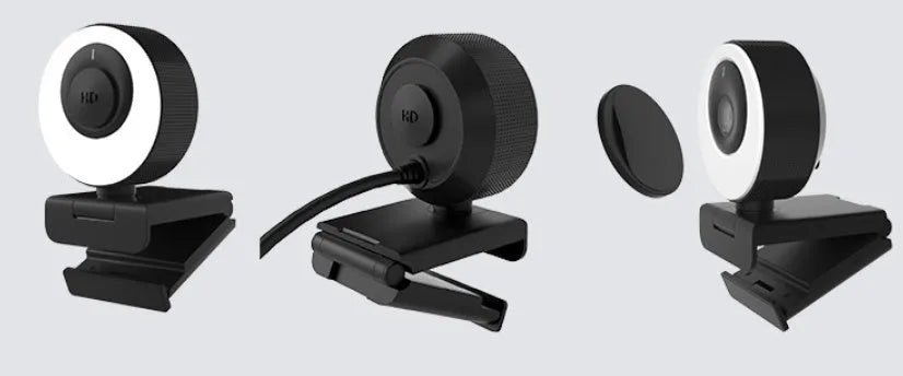 Black USB webcam with magnetic privacy cover, 1.7m cable, 1080p resolution and built-in microphone