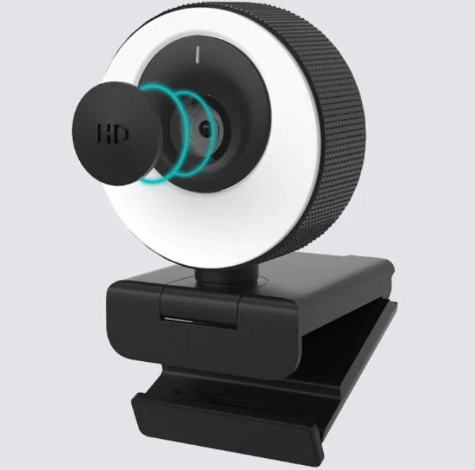 Black USB webcam with magnetic privacy cover, 1.7m cable, 1080p resolution and built-in microphone