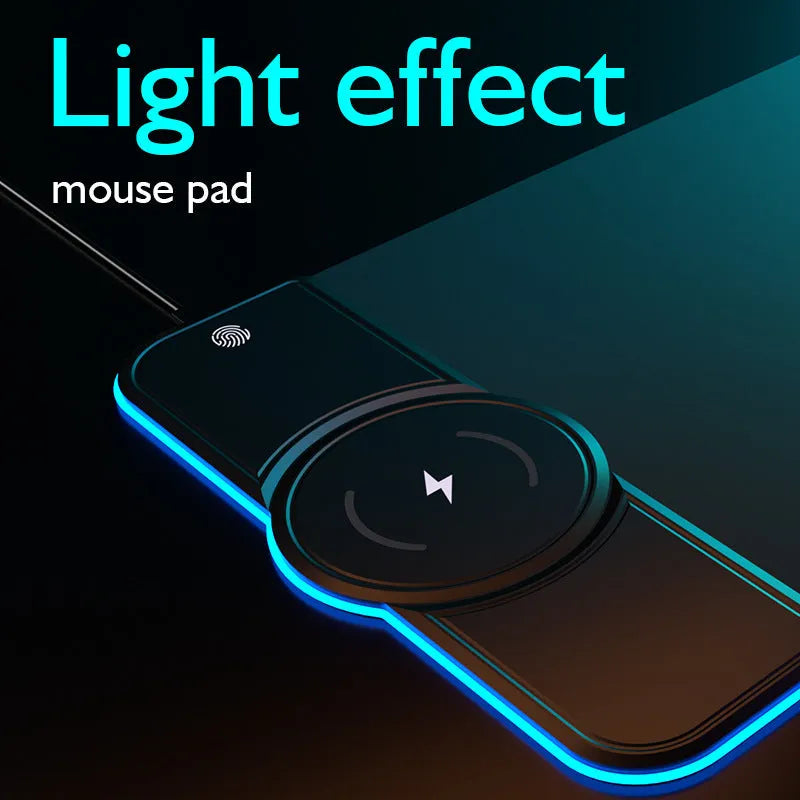 Wireless charging mouse pad in Black with fingerprint touch key and Micro USB port
