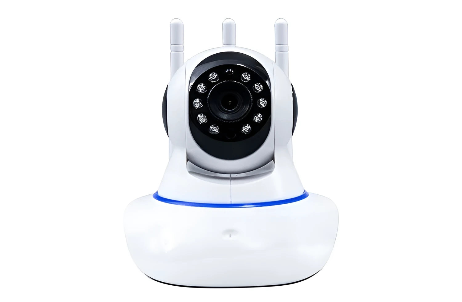 Wireless 1080P security camera with 360-degree rotating head, three antennas, and night vision for indoor home monitoring