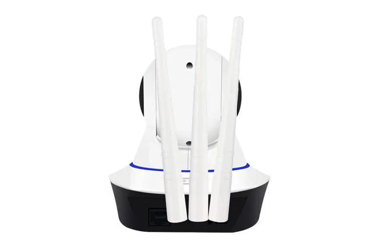 Wireless 1080P security camera with 360-degree rotating head, three antennas, and night vision for indoor home monitoring