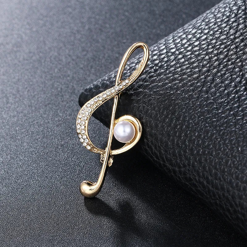 Unisex temperament corsage jewellery brooch with alloy and artificial gem inlay, musical note design, eight colours