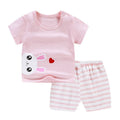 Cotton children's two-piece clothing set with t-shirt and shorts in cartoon designs