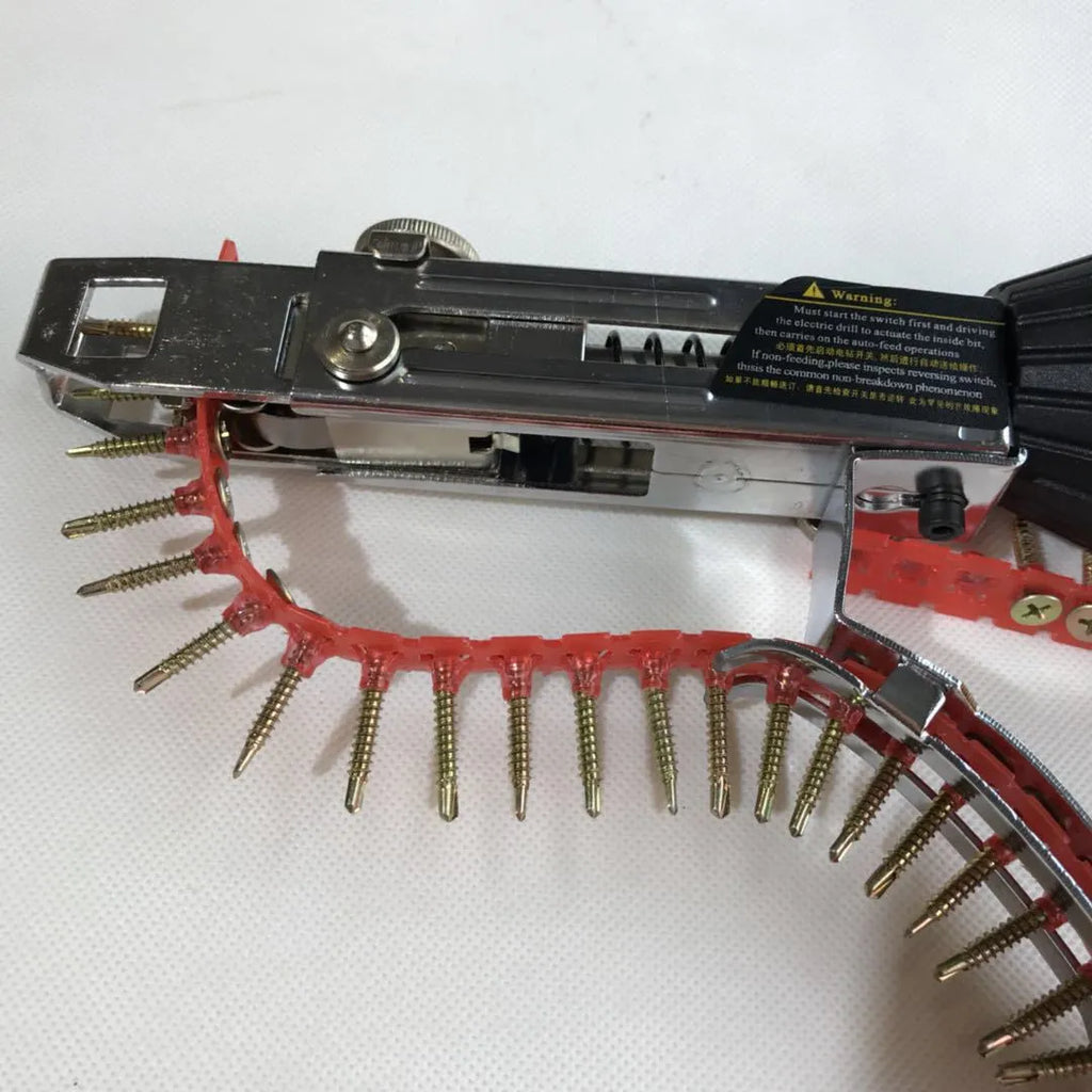 Yellow rechargeable automatic chain belt nail feeding electric screw machine with pistol grip handle