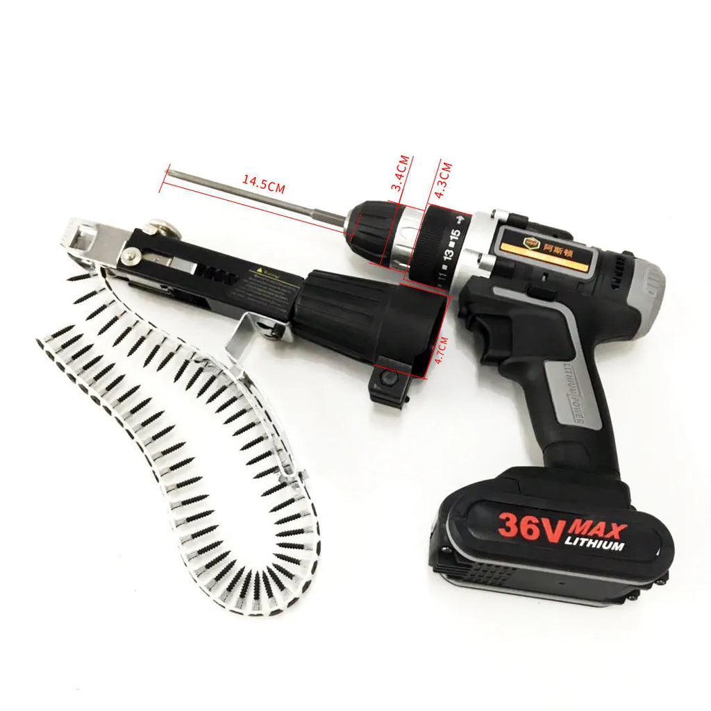 Yellow rechargeable automatic chain belt nail feeding electric screw machine with pistol grip handle