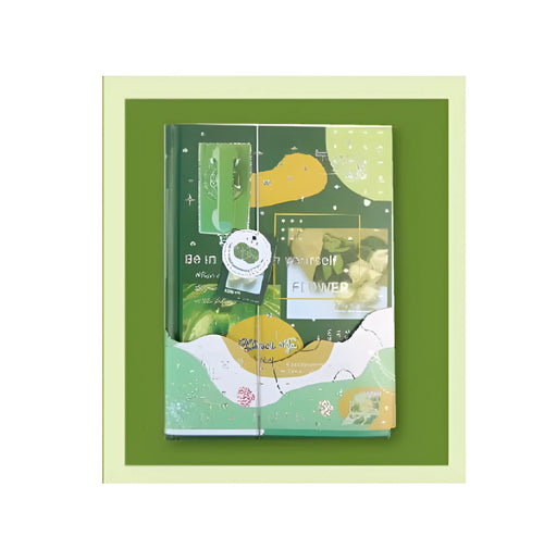 A5 hardcover notebook with PVC cover in one of four style designs, showing lay-flat wireless binding.