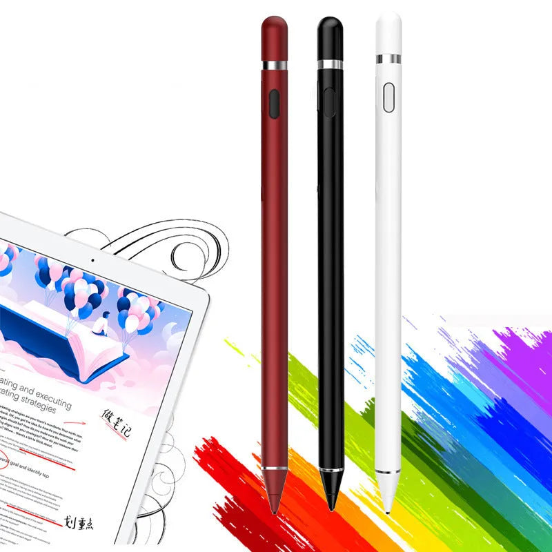 Universal active capacitive stylus pen with metal cap in black colour, compatible with iPad and iPhone