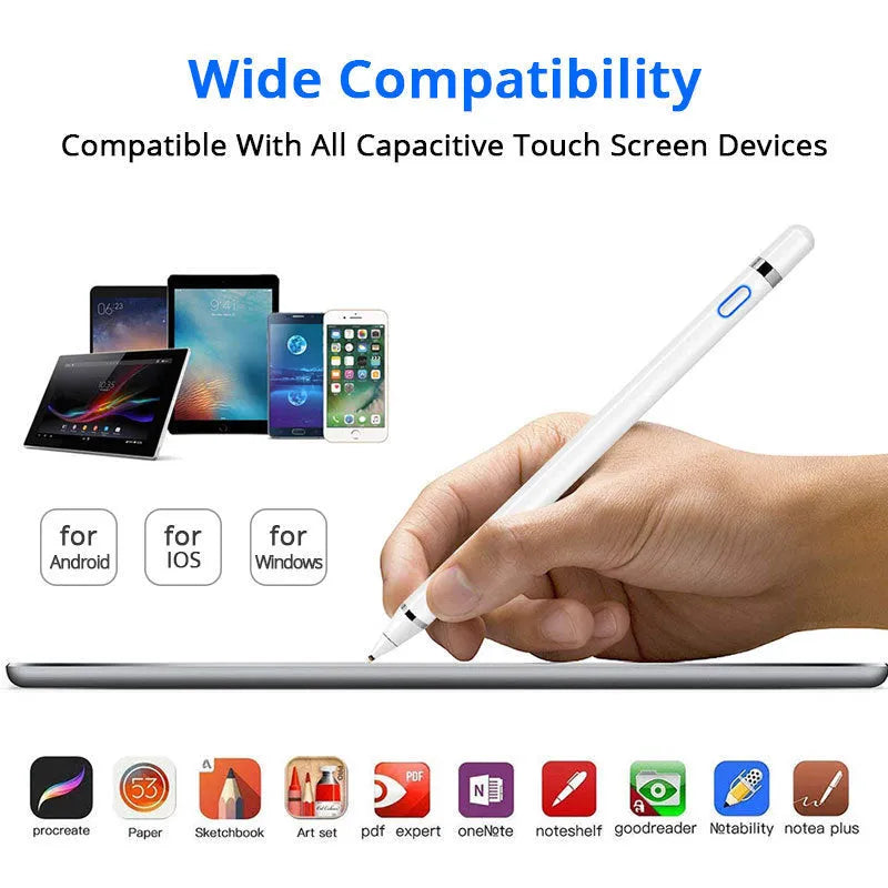 Universal active capacitive stylus pen with metal cap in black colour, compatible with iPad and iPhone