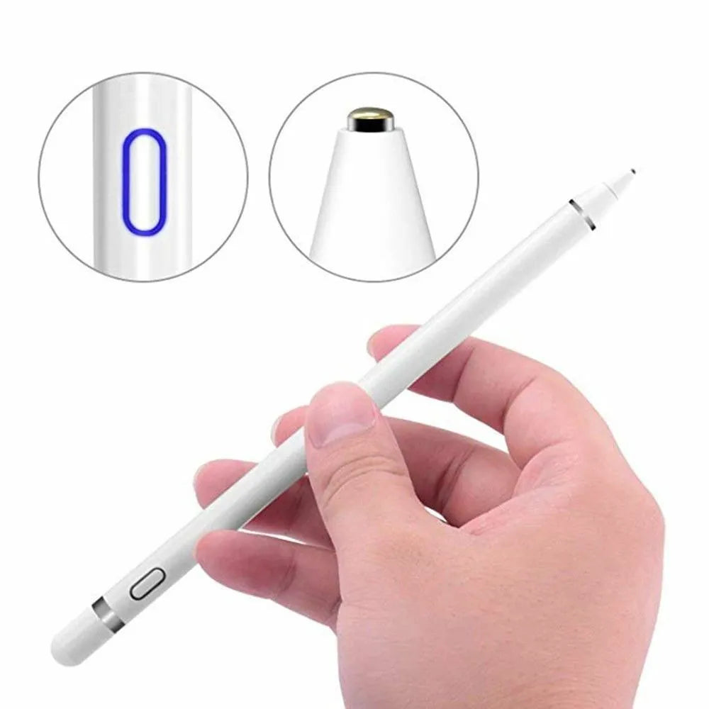 Universal active capacitive stylus pen with metal cap in black colour, compatible with iPad and iPhone