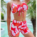 Printed drawstring high waist bikini swimsuit for women, colour ZH289RE, polyester lined brief