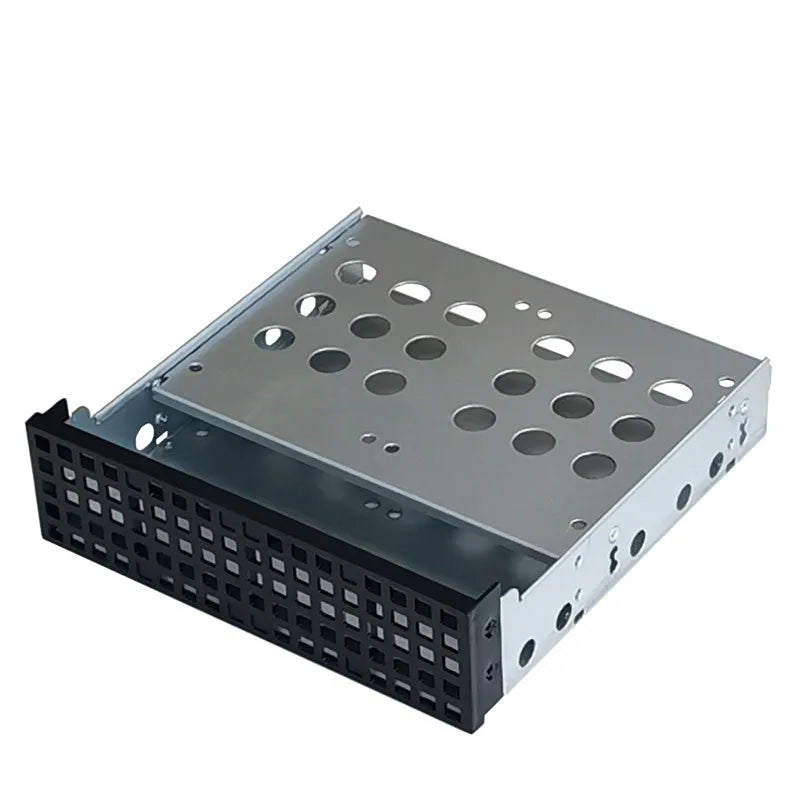 Transparent plastic hard drive cage converting a 5.25 inch optical bay for a 3.5 inch hard drive