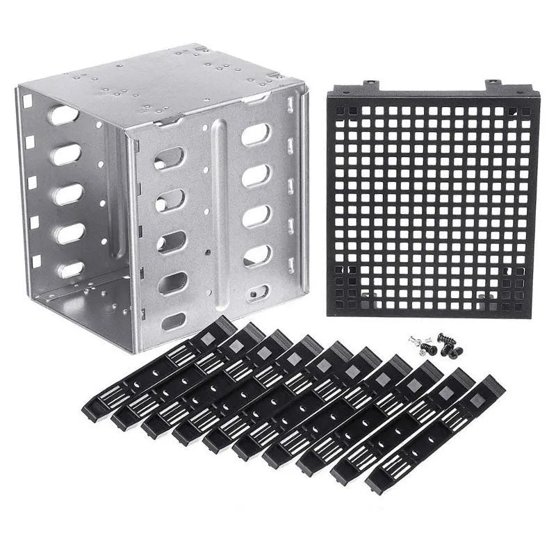 Transparent plastic hard drive cage converting a 5.25 inch optical bay for a 3.5 inch hard drive