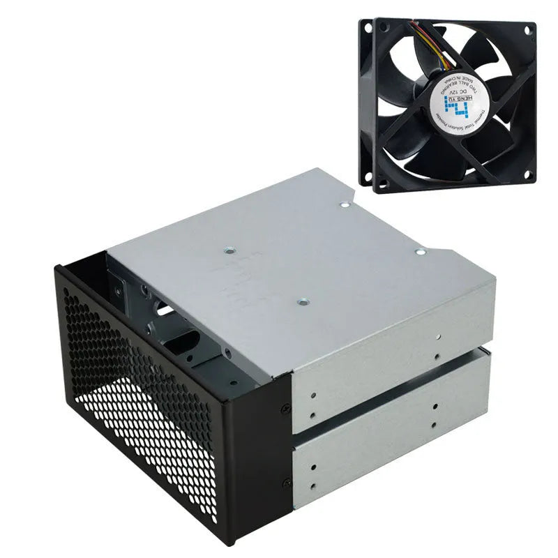 Transparent plastic hard drive cage converting a 5.25 inch optical bay for a 3.5 inch hard drive