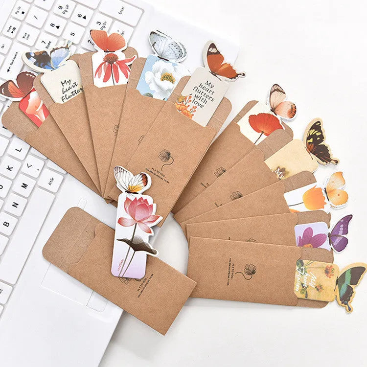 Butterfly图案 paper bookmark measuring 13.5cm by 5.5cm with Japanese and South Korean cute style design