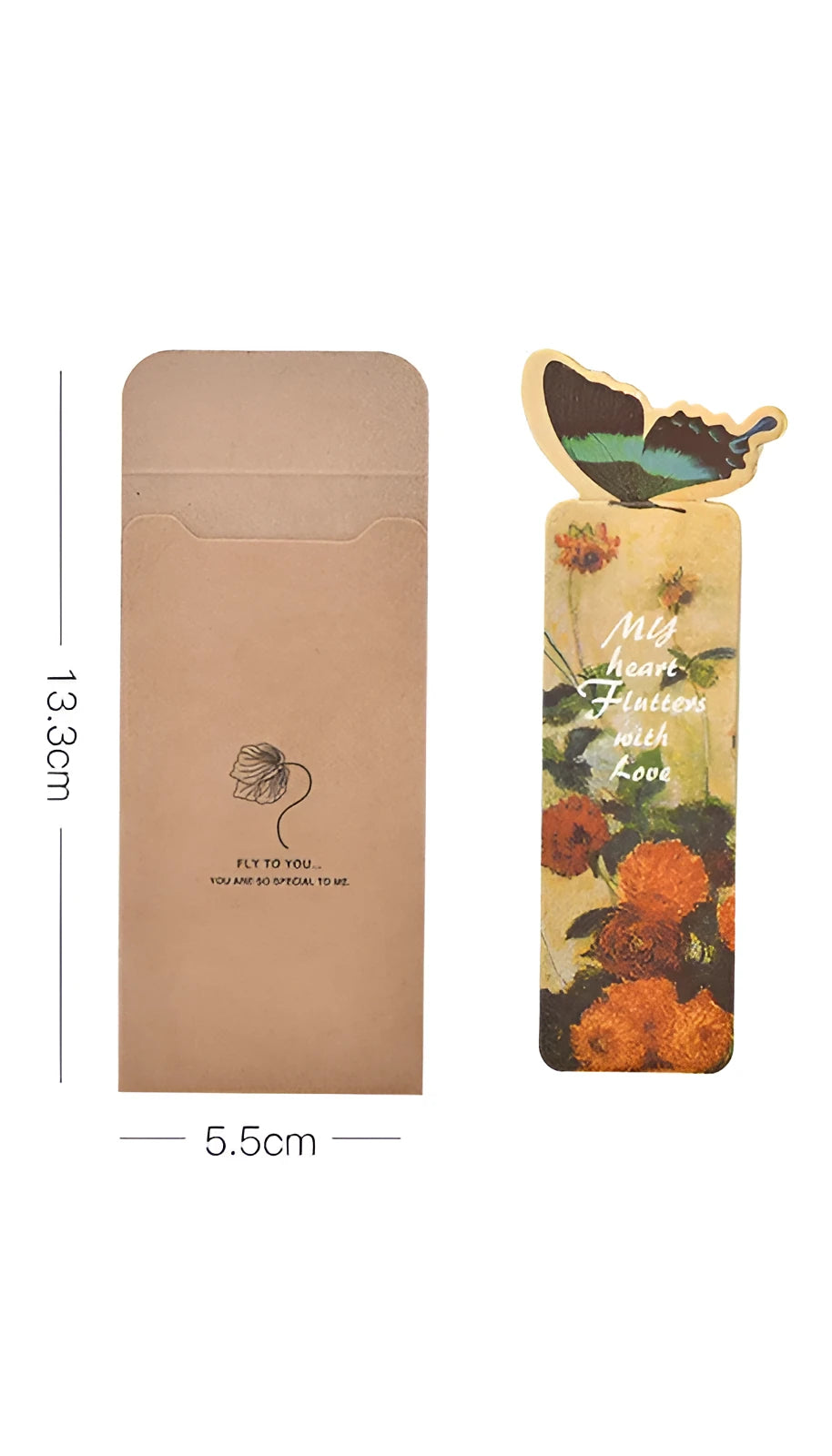 Butterfly图案 paper bookmark measuring 13.5cm by 5.5cm with Japanese and South Korean cute style design
