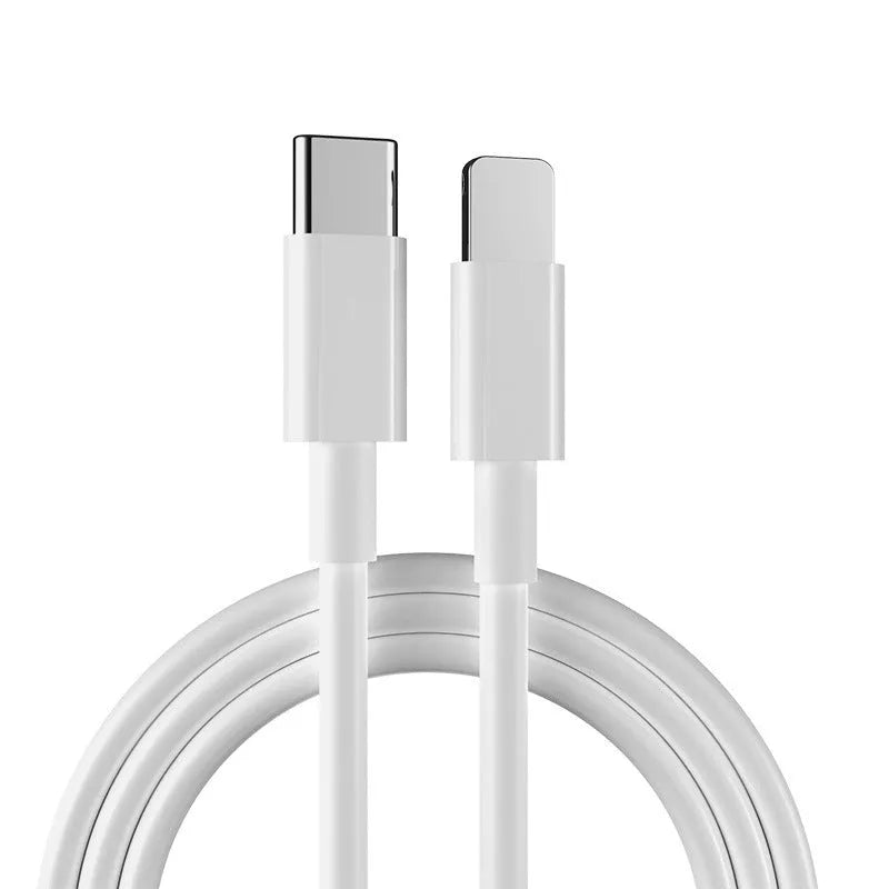 White 20W USB-C PD wall charger with a 1-metre USB-C cable for iPhone and iPad fast charging.