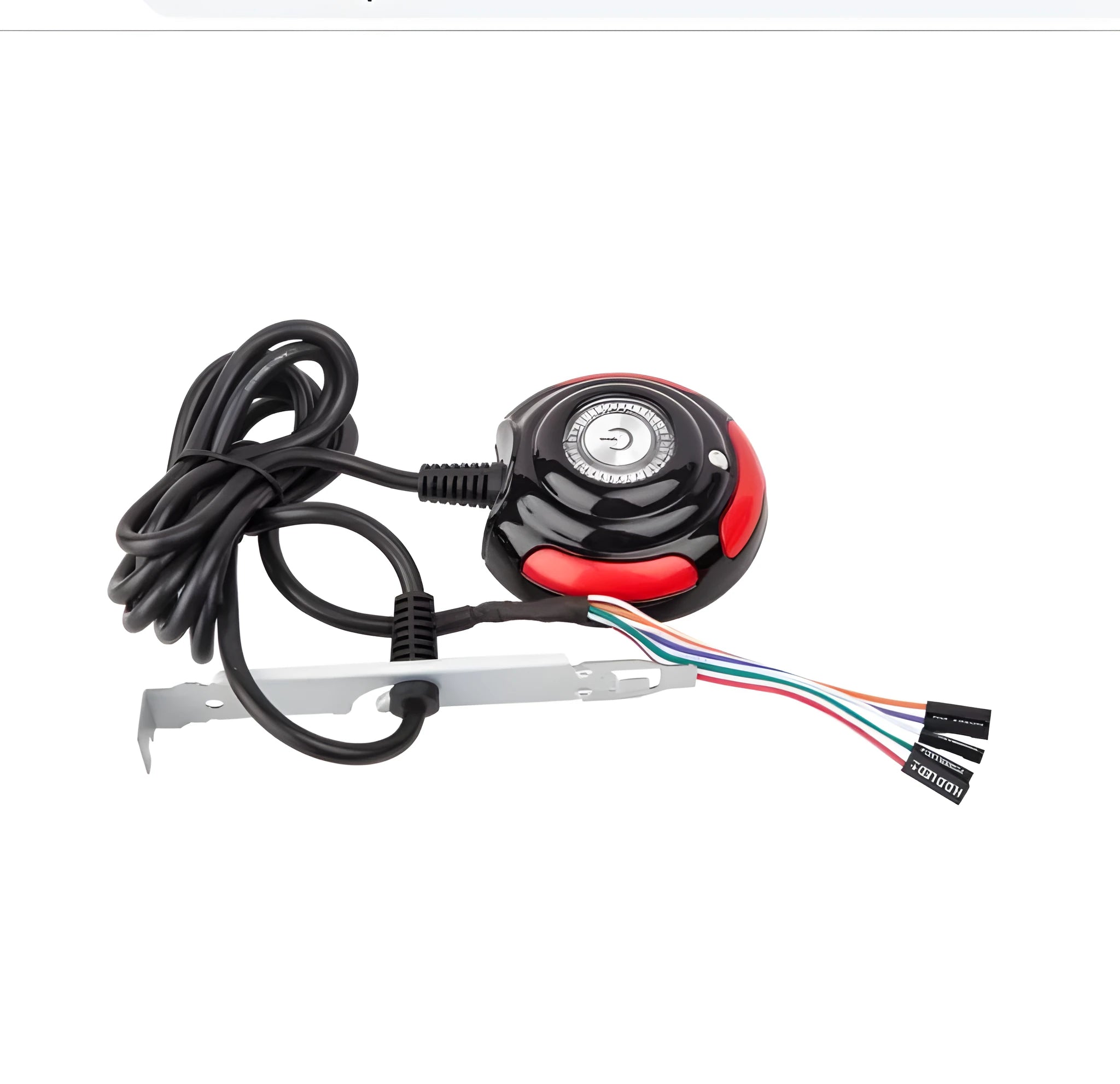 Black and red desktop computer power switch with reset button and 1.6m cable