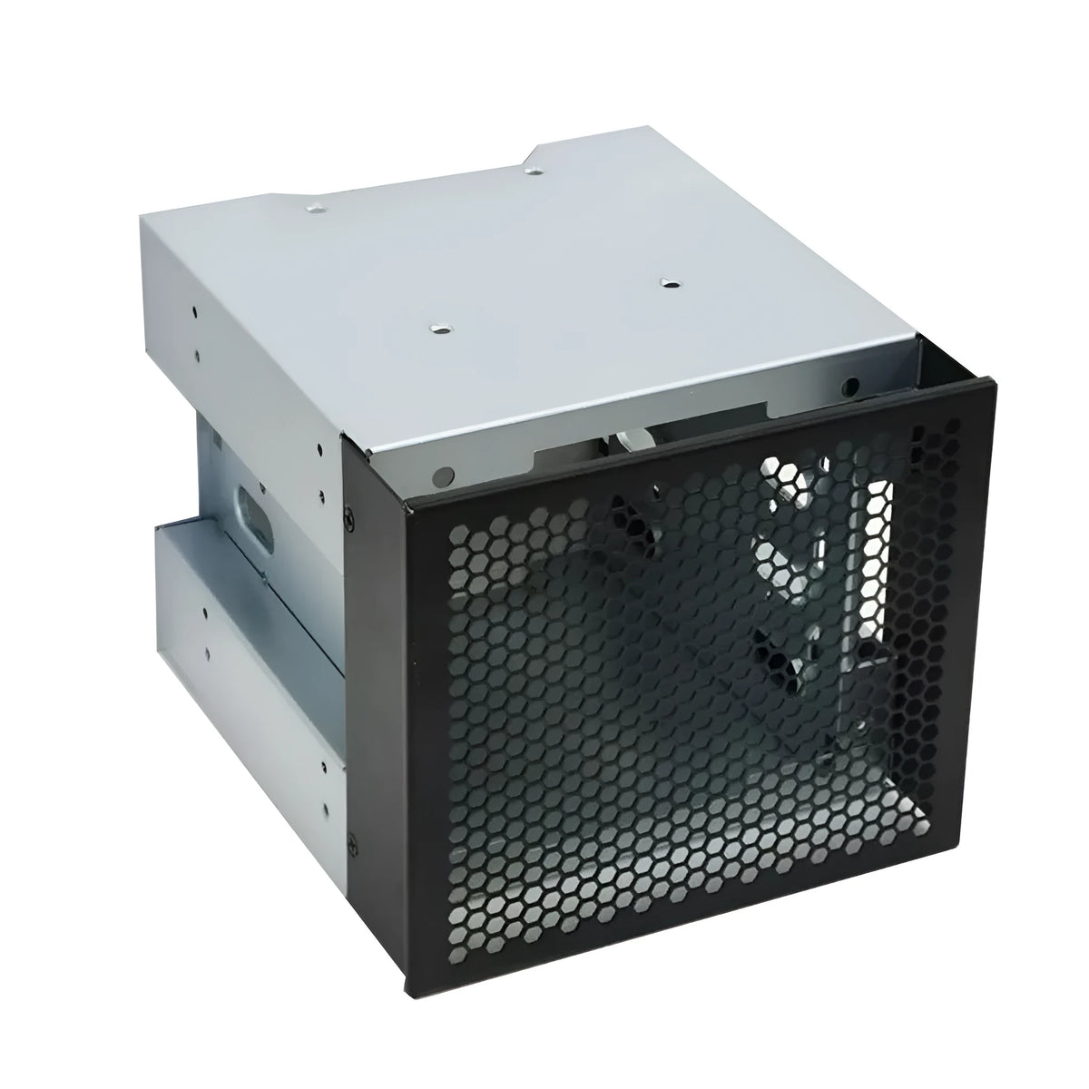 Transparent plastic hard drive cage converting a 5.25 inch optical bay for a 3.5 inch hard drive