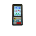 Nuclear radiation detector in black with GM tube sensor, 135x70x38mm, on white background
