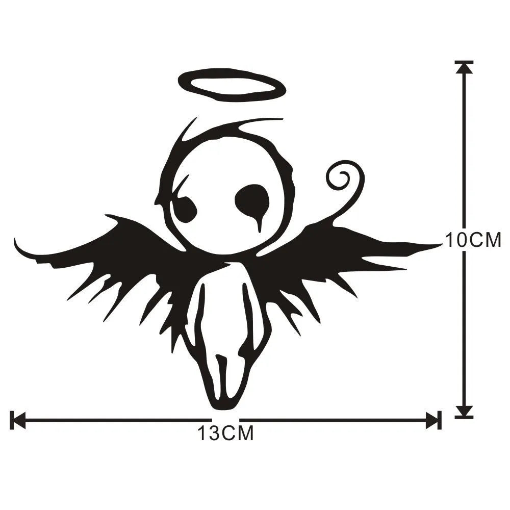 Retro gothic fallen angel carved PVC waterproof wall sticker in black and white, solid colour, 10cm by 13cm