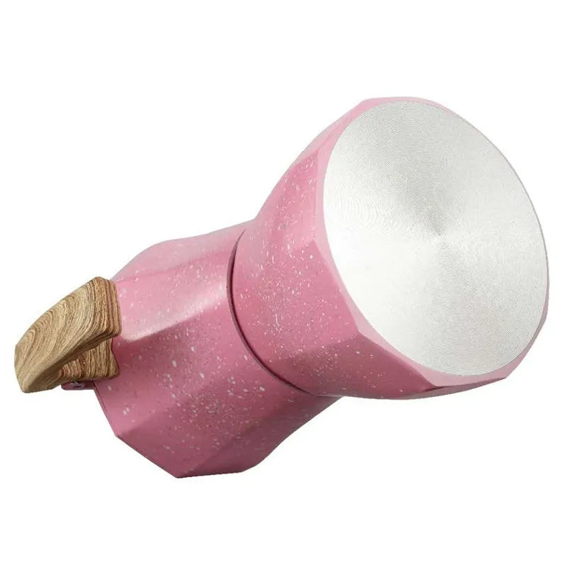 Pink aluminium Turkish coffee pot with octagonal body and 300ml capacity