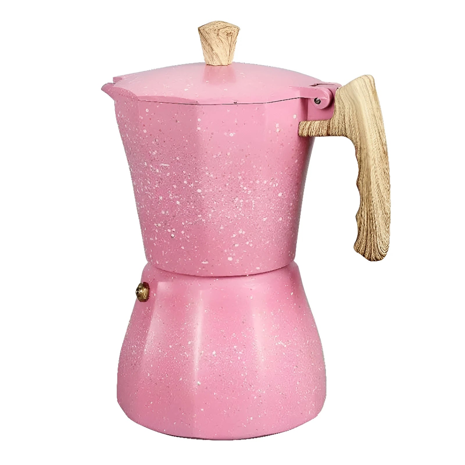 Pink aluminium Turkish coffee pot with octagonal body and 300ml capacity