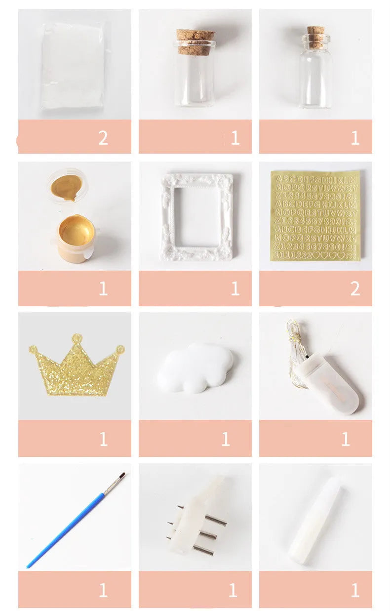 Modern DIY baby hand and foot photo frame in white on a shelf, showing handprint and footprint display area.
